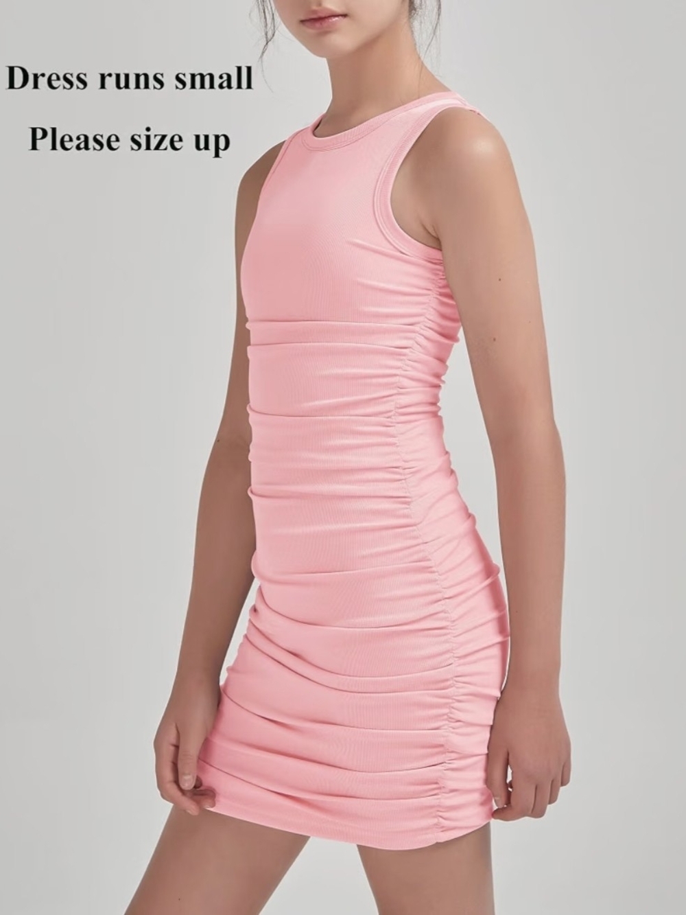 Pink Ruched Bodycon Tank Dress - Picture 4 of 5